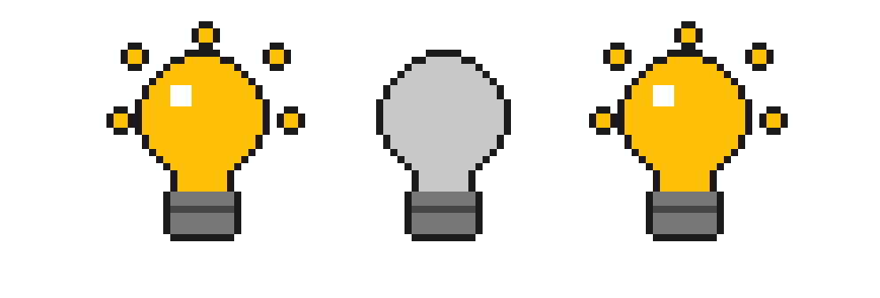 Three lightbulbs: two lit, one dim